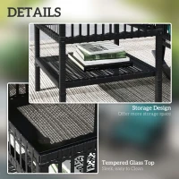 Outsunny 3 Piece Outdoor PE Rattan Rocker Chair Set, Rocking Chair with Tempered Glass Table Top, Turquoise Green(m-7)