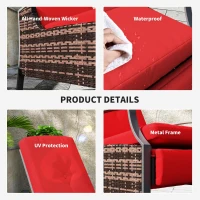 Outsunny Outdoor Rattan Recliner Chair, Wicker Reclining Chair with Adjustable Back Retractable Footrest Cushion Wine Red(m-4)