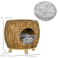 PawHut Wicker Cat Bed with Washable Cushion, Elevated Rattan Kitten Bed for Indoor Cats, Light Brown(m-3)
