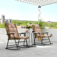 Outsunny Folding Rocking Chair Set of 2 Padded Rockers with Armrest, Light Brown(m-8)
