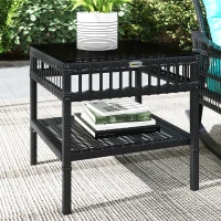 Outsunny 3 Piece Outdoor PE Rattan Rocker Chair Set, Rocking Chair with Tempered Glass Table Top, Turquoise Green(m-9)