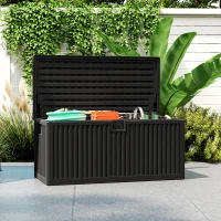 Outsunny 136 Gallon Deck Box, Fluted Outdoor Storage Box with Gas Struts, Waterproof Storage Container for Garden Tools, Black(m-1)