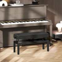 HOMCOM Piano Bench with Storage, Height Adjustable Piano Stool, PU Leather Tufted Keyboard Seat, Black(m-8)