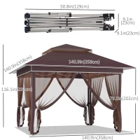 Outsunny 12' x 12' Pop Up Canopy Tent with Netting and Carry Bag, Instant Sun Shelter with 137 sq.ft Shade, Tents for Parties, Height Adjustable, for Outdoor, Garden, Patio, Brown(m-3)