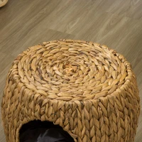PawHut Wicker Cat Bed with Washable Cushion, Elevated Rattan Kitten Bed for Indoor Cats, Light Brown(m-9)
