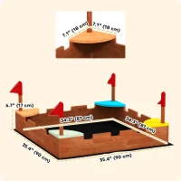 Qaba Kids Wooden Sandbox with Flags, 4 Colorful Built-in Corner Seating, Ground Liner, Gift for Ages 3-7, Wooden Brown(m-3)