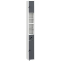 kleankin 71" Small Bathroom Storage Cabinet, Narrow Toilet Paper Cabinet with Open Shelves, 2 Cabinets, Adjustable Shelves, Gray(m-1)
