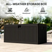 Outsunny 136 Gallon Deck Box, Fluted Outdoor Storage Box with Gas Struts, Waterproof Storage Container for Garden Tools, Black(m-5)
