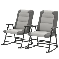 Outsunny Folding Rocking Chair Set of 2 Padded Rockers with Armrest, Light Grey(m-2)