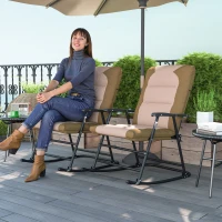 Outsunny Folding Rocking Chair Set of 2 Padded Rockers with Armrest, Light Brown(m-1)