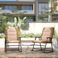 Outsunny Folding Rocking Chair Set of 2 Padded Rockers with Armrest, Light Brown(m-10)
