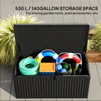 Outsunny 136 Gallon Deck Box, Fluted Outdoor Storage Box with Gas Struts, Waterproof Storage Container for Garden Tools, Black(m-4)