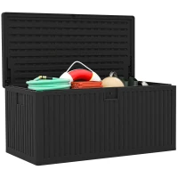 Outsunny 136 Gallon Deck Box, Fluted Outdoor Storage Box with Gas Struts, Waterproof Storage Container for Garden Tools, Black(m-11)