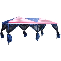 Outsunny 10x20 Pop Up Canopy Party Tent with Removable Mesh Sidewalls - American Flag Print(m-1)