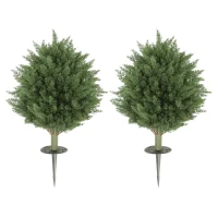 HOMCOM 24" Artificial Cypress Trees with Ground Stake, Set of 2 Artificial Plants for Indoor & Outdoor, UV Resistant, Green(m-2)