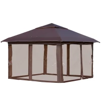 Outsunny 12' x 12' Pop Up Canopy Tent with Netting and Carry Bag, Instant Sun Shelter with 137 sq.ft Shade, Tents for Parties, Height Adjustable, for Outdoor, Garden, Patio, Brown(m-12)