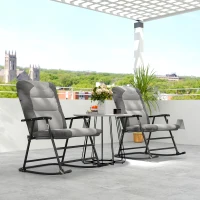 Outsunny Folding Rocking Chair Set of 2 Padded Rockers with Armrest, Light Grey(m-8)