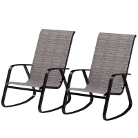 Outsunny Set of 2 Patio Rocking Chairs, Outdoor Rocking Chairs with High Backrest, Armrests for Backyard, Garden, Light Brown(m-2)