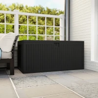 Outsunny 136 Gallon Deck Box, Fluted Outdoor Storage Box with Gas Struts, Waterproof Storage Container for Garden Tools, Black(m-10)