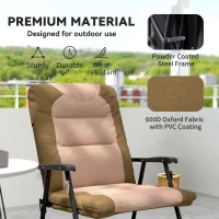 Outsunny Folding Rocking Chair Set of 2 Padded Rockers with Armrest, Light Brown(m-6)