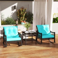 Outsunny 3 Piece Outdoor PE Rattan Rocker Chair Set, Rocking Chair with Tempered Glass Table Top, Turquoise Green(m-10)