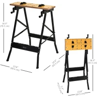 DURHAND Foldable Work Bench w/ 4 Adjustable Clamps, Carpenter Saw Table, MDF Surface, Steel Frame, Portable Work Bench 100kg/220lbs Capacity(m-3)