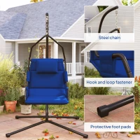 Outsunny Hammock Chair with Stand and PA Coating Cushion, Hanging Swing Chair with Steel Frame for Indoor and Outdoor, Dark Blue(m-9)