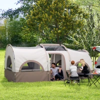 Outsunny 4-6 Person Camping Tent, 3 Room Cabin Tent, 3000mm Waterproof and UPF30+ with Sewn in Groundsheet and Carry Bag, Khaki(m-8)