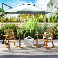Outsunny Outdoor Lawn Rocking Chair Set of 2, Acacia Wood Patio Rocking Chairs with Wicker Back and Seat for Garden, Khaki(m-9)
