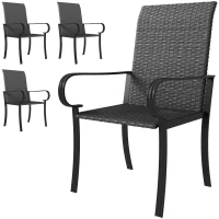 Outsunny 4 Piece PE Rattan Patio Dining Chairs with Steel Frame,  for Garden, Backyard, Pool Side, Porch, Black(m-2)