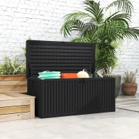 Outsunny 136 Gallon Deck Box, Fluted Outdoor Storage Box with Gas Struts, Waterproof Storage Container for Garden Tools, Black(m-9)