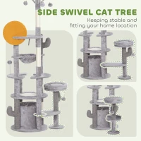 PawHut 71" Cat Tree, Cat Tower with Scratching Posts, Sisal Pad, Cat Condo, Bed, Hammock, Platforms, Toy Balls, Light Grey(m-5)