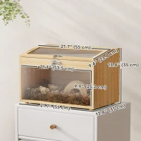 PawHut 22"L Hamster Cage with Openable Top & Acrylic Windows, Small Animal Cage with Hut, Seesaw, Ladder, Natural Wood(m-3)