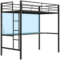 HOMCOM Twin Size Loft Bed with Desk, LED Lights, Charging Station, Twin Metal Loft Bed Frame with Ladder, Black(m-12)