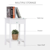 HOMCOM Multipurpose Bedside Table Night Stand W/ Drawer and Storage Shelf End Side Table Bedroom White(m-4)