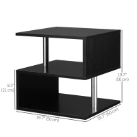 HOMCOM Wooden S Shape End Table 3 Tier Storage Shelves Organizer Living Room Side Table Desk Black(m-3)