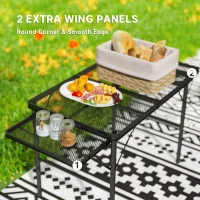 Outsunny Folding Camping Table, 4.5ft Portable Table with 2 Wing Panels, Height Adjustable Metal Picnic Table(m-4)