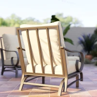 Outsunny 5 Piece Backyard Patio Furniture Set, Outdoor Furniture Set with 2 Rocking Chairs, 3-Seat Sofa, and 2 Ottomans, Beige(m-8)