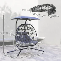 Outsunny Double Wicker Egg Swing Chair with Canopy, Foldable Hanging Egg Chair with Stand Cushion Headrest, Black(m-3)
