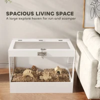 PawHut 31.5"L Hamster Cage with Openable Top, Hut, Seesaw, Ladder for Dwarf Hamster, Gerbil, White(m-4)