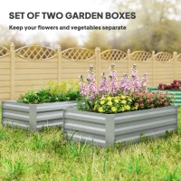 Outsunny Set of 2 Galvanized Raised Beds for Garden, Outdoor Planter Box for Flowers, Herbs and Vegetables, Light Grey(m-4)