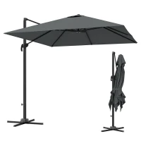 Outsunny 8 FT Aluminium Cantilever Patio Umbrella with 360° Rotation, Cross Base, Crank and Tilt for Garden, Patio, Dark Grey(m-2)