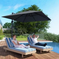 Outsunny 8 FT Aluminium Cantilever Patio Umbrella with 360° Rotation, Cross Base, Crank and Tilt for Garden, Patio, Dark Grey(m-1)