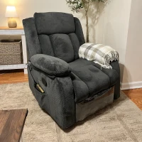 HOMCOM Recliner Massage Armchair with Heat, Oversized Swivel Rocker with Footrest, Remote and Side Pockets, Gray(m-12)