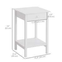 HOMCOM Multipurpose Bedside Table Night Stand W/ Drawer and Storage Shelf End Side Table Bedroom White(m-3)