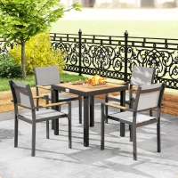 Outsunny Patio Dining Table for 4, Square Aluminum Outdoor Table for Garden Lawn Backyard, Natural(m-9)