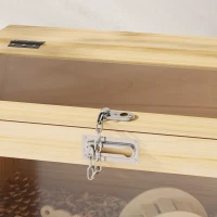 PawHut 22"L Hamster Cage with Openable Top & Acrylic Windows, Small Animal Cage with Hut, Seesaw, Ladder, Natural Wood(m-9)