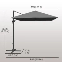 Outsunny 8 FT Aluminium Cantilever Patio Umbrella with 360° Rotation, Cross Base, Crank and Tilt for Garden, Patio, Dark Grey(m-3)