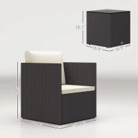 Outsunny Folding Wicker Bistro Set, 3 Piece Patio Furniture Set with Cushions and Glass Coffee Table for Porch, Balcony, Brown(m-3)