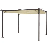 Outsunny 11.5' x 11.5' Outdoor Retractable Pergola Canopy, Metal Patio Shade Shelter for Backyard, Porch Party, Garden, Grill Gazebo, Beige(m-8)